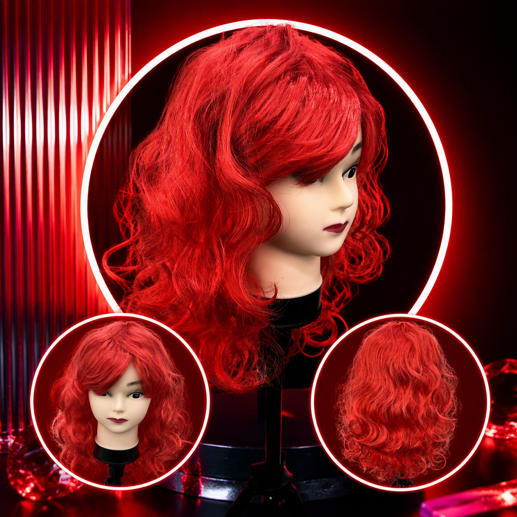 عرض شعر مستعار أحمر مجعد لشعر مستعار لشكل تصفيفة الشعر لأغراض العرض Specification image