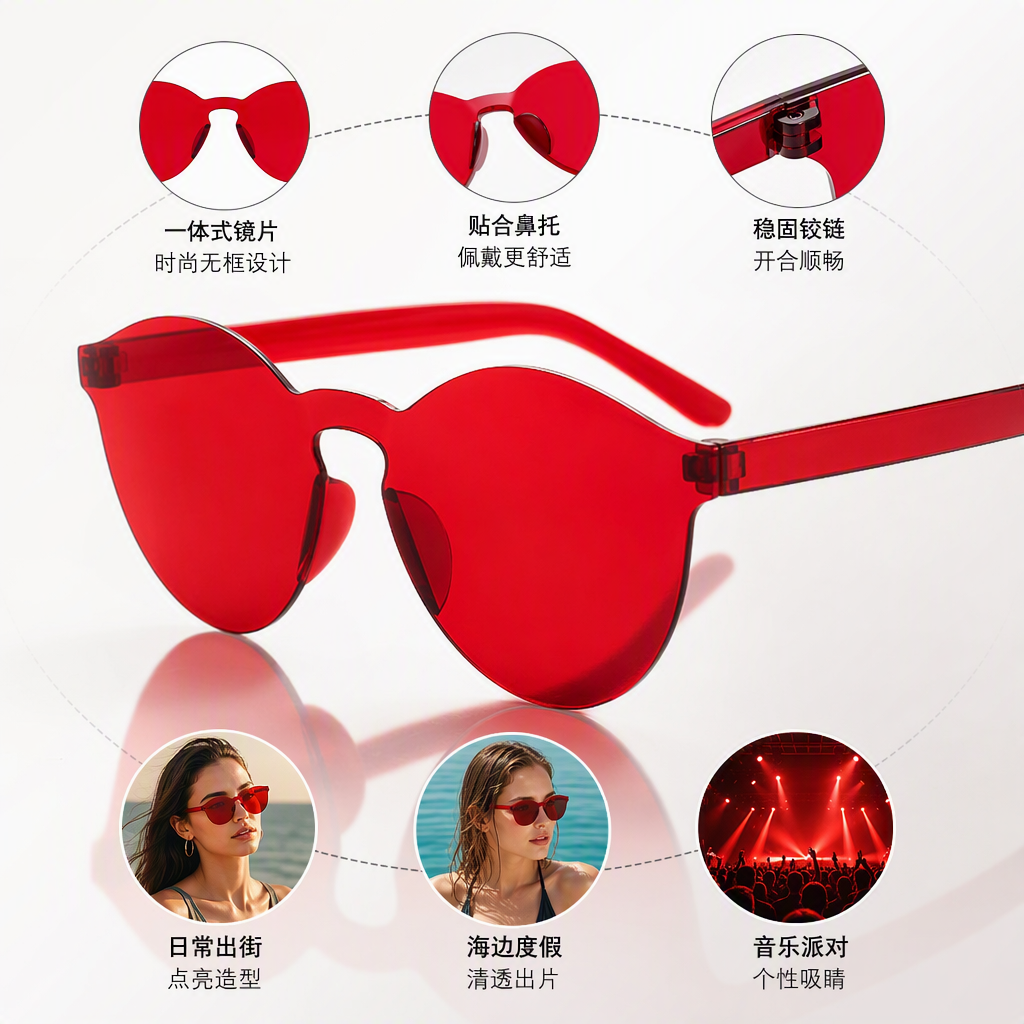 Fashionable polarized sunglasses, trendy sunglasses for men and women, UV-resistant red frame casual sunglasses, trendy matching style