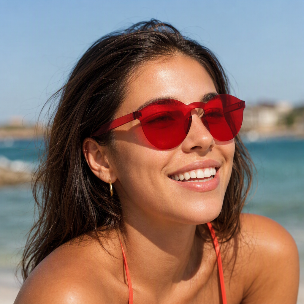 Fashionable polarized sunglasses, trendy sunglasses for men and women, UV-resistant red frame casual sunglasses, trendy matching style details Picture