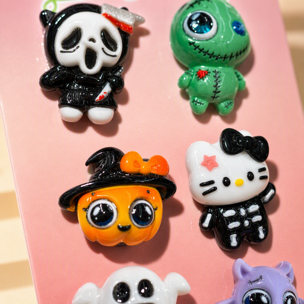 Six pink card Halloween-themed small doll stickers, creative festival handcrafted material accessories Application Scenario