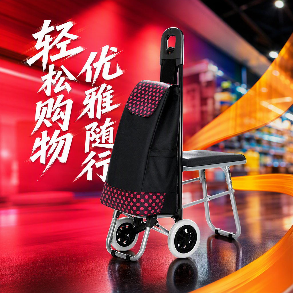 Carro de compras portátil plegable para el hogar ligero y duradero multi-escena mano empuje y tire de la furgoneta pequeño tire de la compra conveniente Item Picture