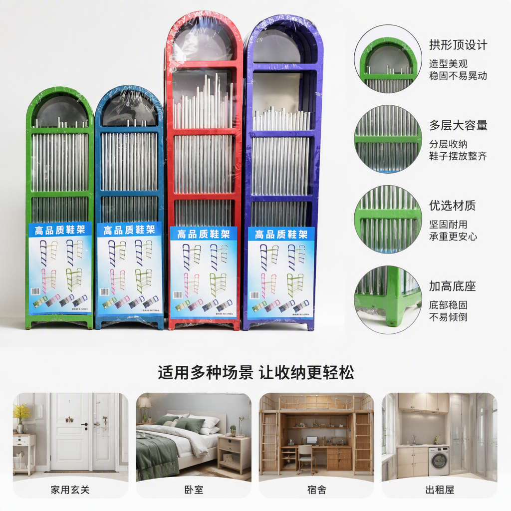 多彩包塑管鞋架新款简约收纳多层鞋柜家用整理置物架耐用实用