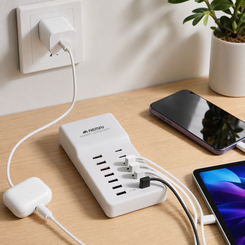 Multi-functional fast-charging white plug portable mobile phone and tablet universal charger adapter for home and travel details Picture