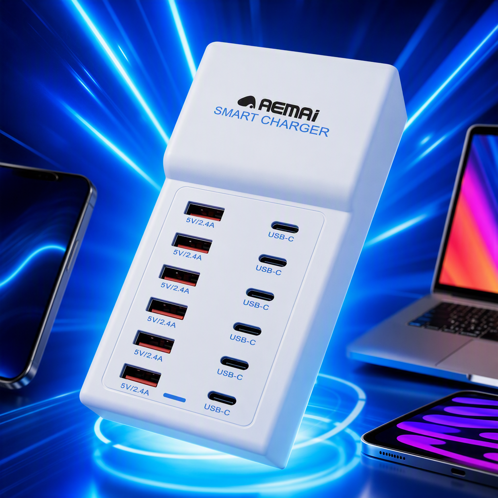Multi-functional fast-charging white plug portable mobile phone and tablet universal charger adapter for home and travel Specification image