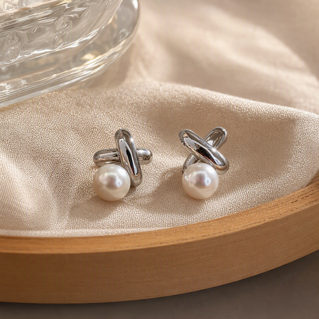 Fashionable silver stud earrings paired with pearl, simple and elegant ladies' earrings, versatile earrings, trendy styles details Picture