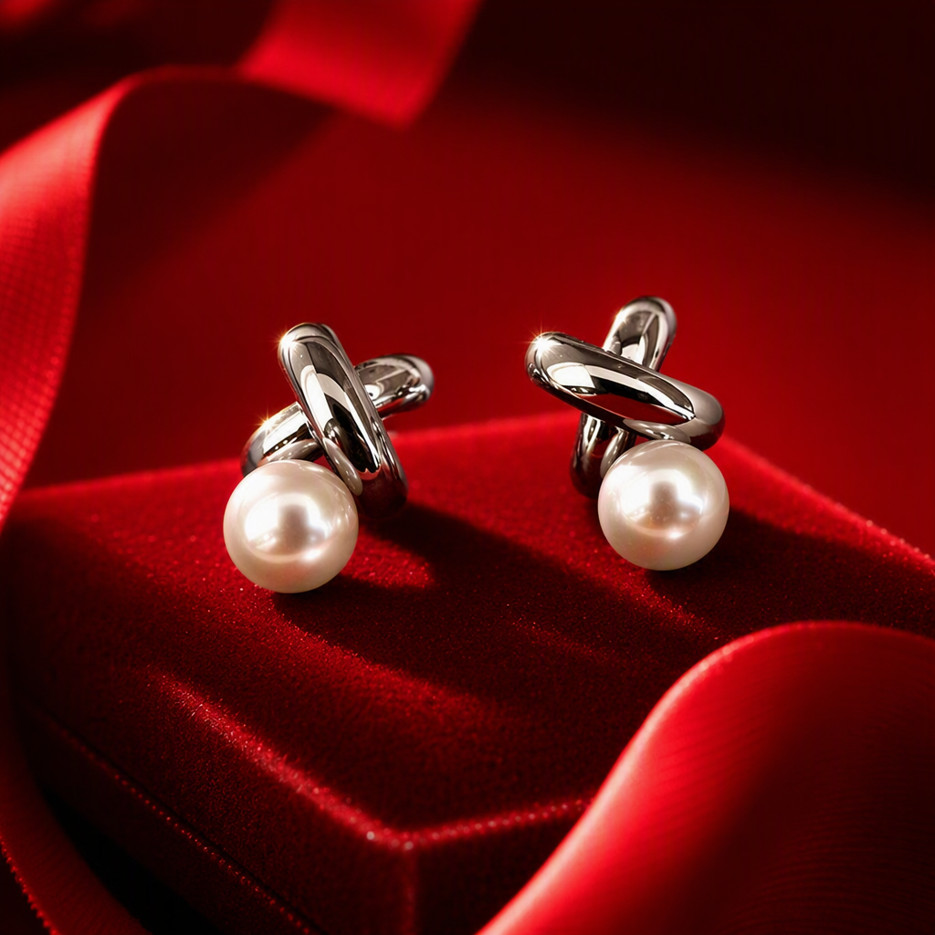 Fashionable silver stud earrings paired with pearl, simple and elegant ladies' earrings, versatile earrings, trendy styles Specification image