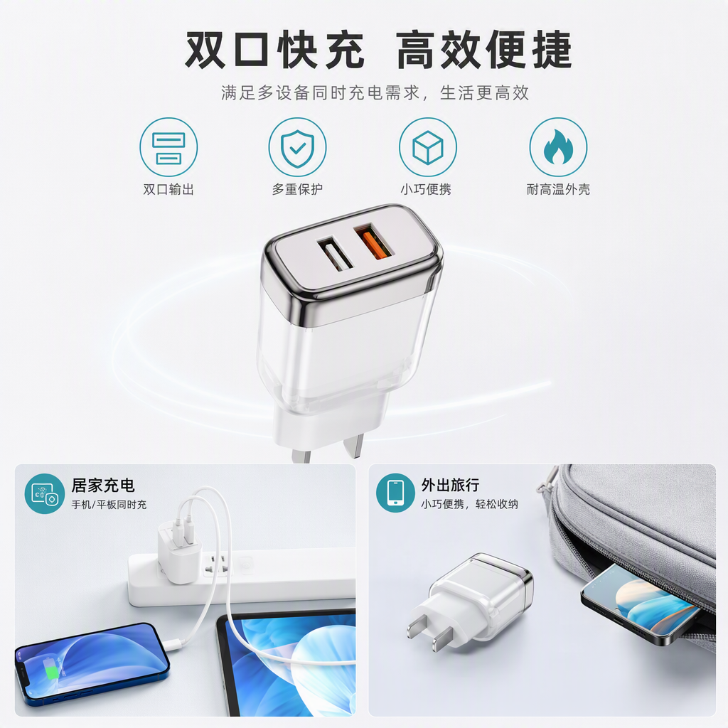 تكنولوجيا الشحن السريع ذات الكفاءة في نقل الطاقة الكهربائية باستخدام USB، وهي وحدة محمولة متعددة محمولة من طراز أبل أندرويد