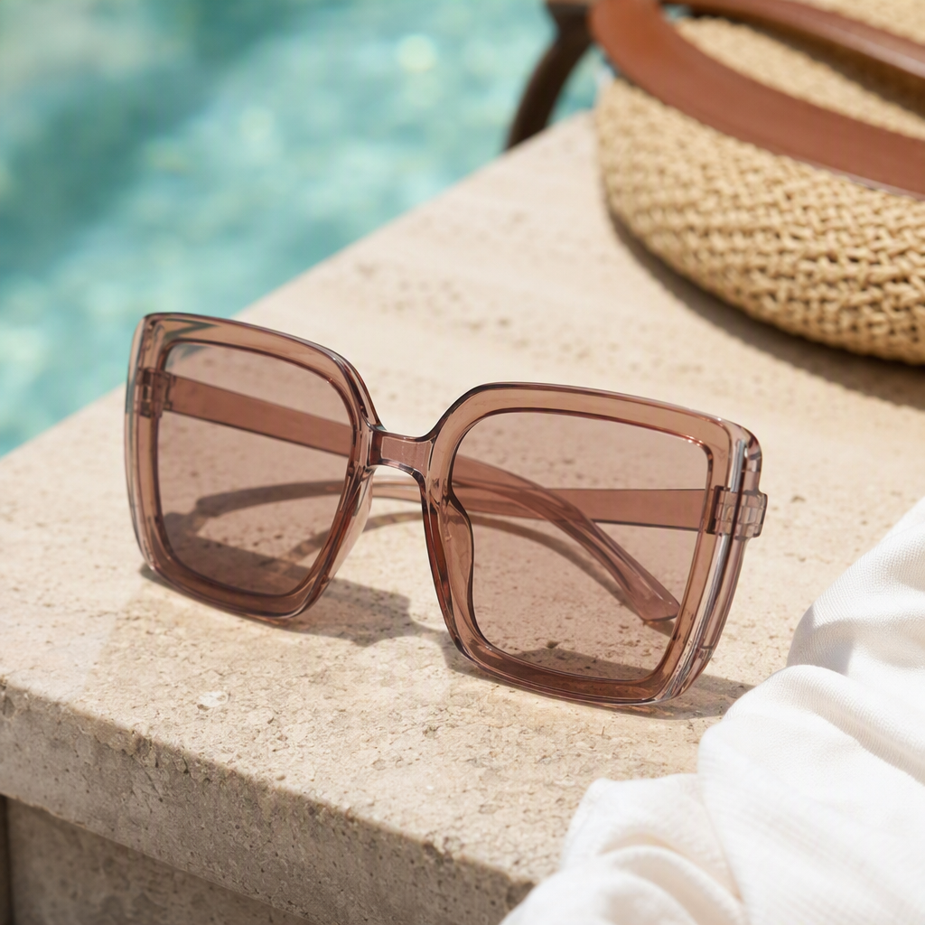 Fashionable square polarized sunglasses, UV-resistant, unisex casual sunglasses, brown frame, trendy style details Picture