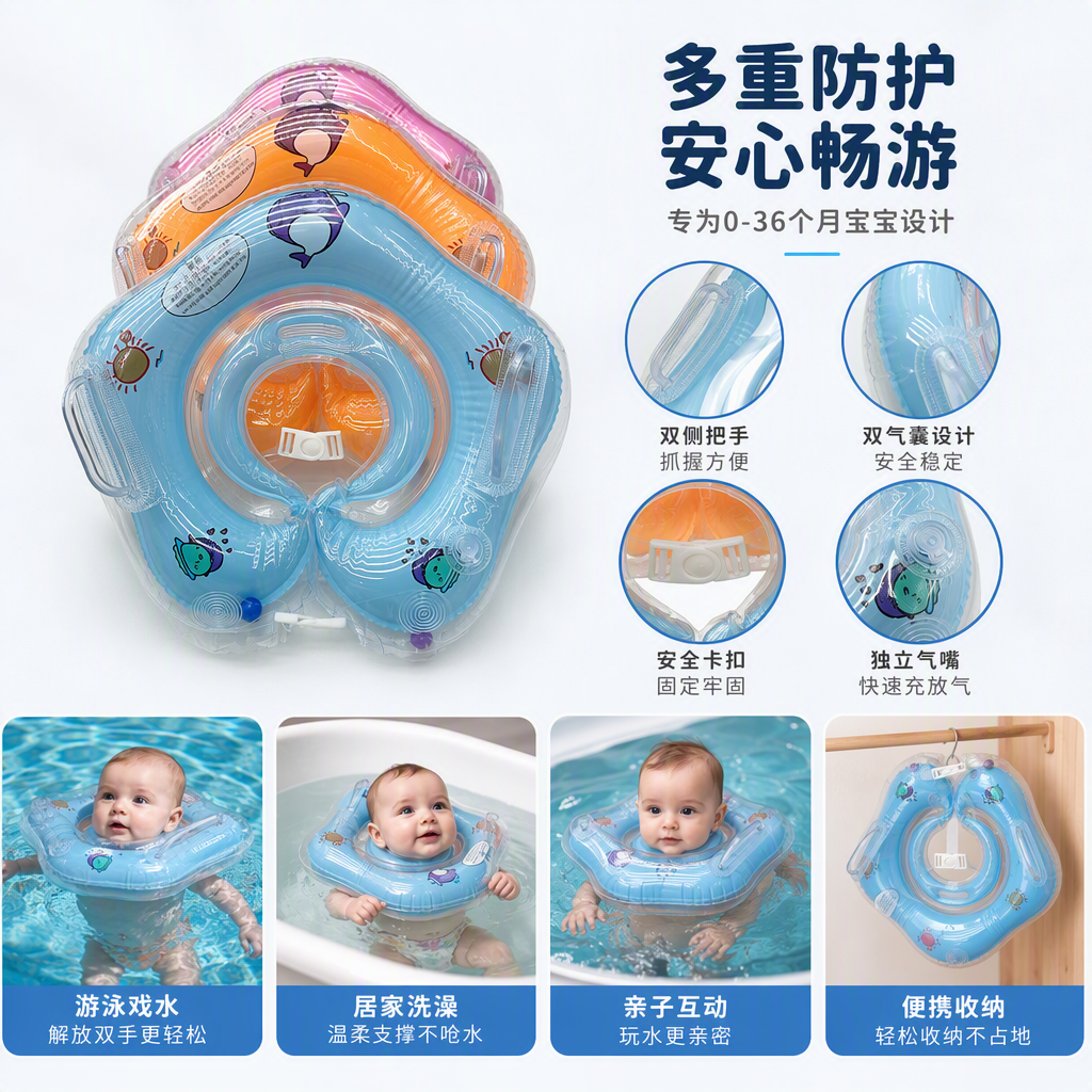 Colorful baby swimming ring, anti-slip, safe and soft children's float ring, suitable for infants and toddlers swimming toys