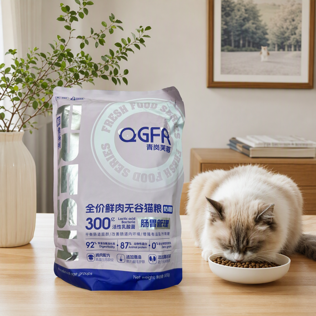 High-quality cat food, light purple packaging bags, pet snacks, balanced nutrition and healthy feeding, bagged pet supplies details Picture