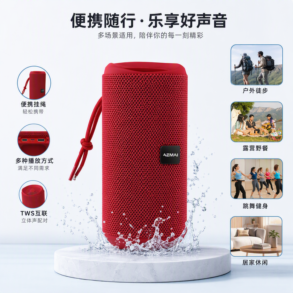 Colorful mini wireless Bluetooth speaker, portable outdoor waterproof portable speaker, powerful bass portable speaker