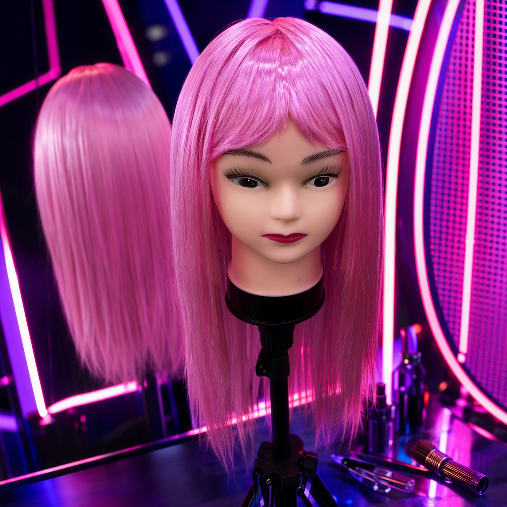 Pink wig headmodels display model hairstyles, hairstyle display shooting props, hairstyle try-on model headmodels display props Specification image