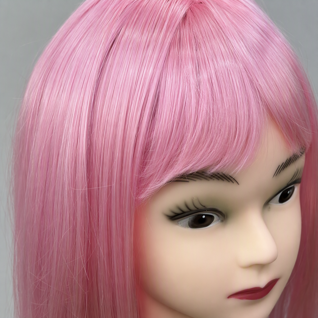 Pink wig headmodels display model hairstyles, hairstyle display shooting props, hairstyle try-on model headmodels display props Application Scenario