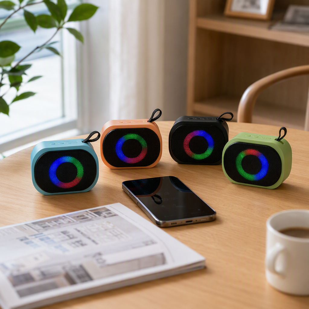 Colorful light-emitting portable Bluetooth speaker, outdoor portable mini wireless waterproof multi-functional speaker with lighting effect details Picture