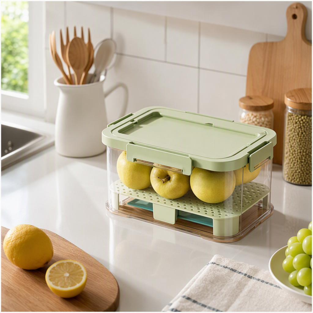 【CL】26Q3#XG-020 Multi-functional transparent storage box, Apple Bean bottle, desktop partition and organization box, green lid portable travel set details Picture