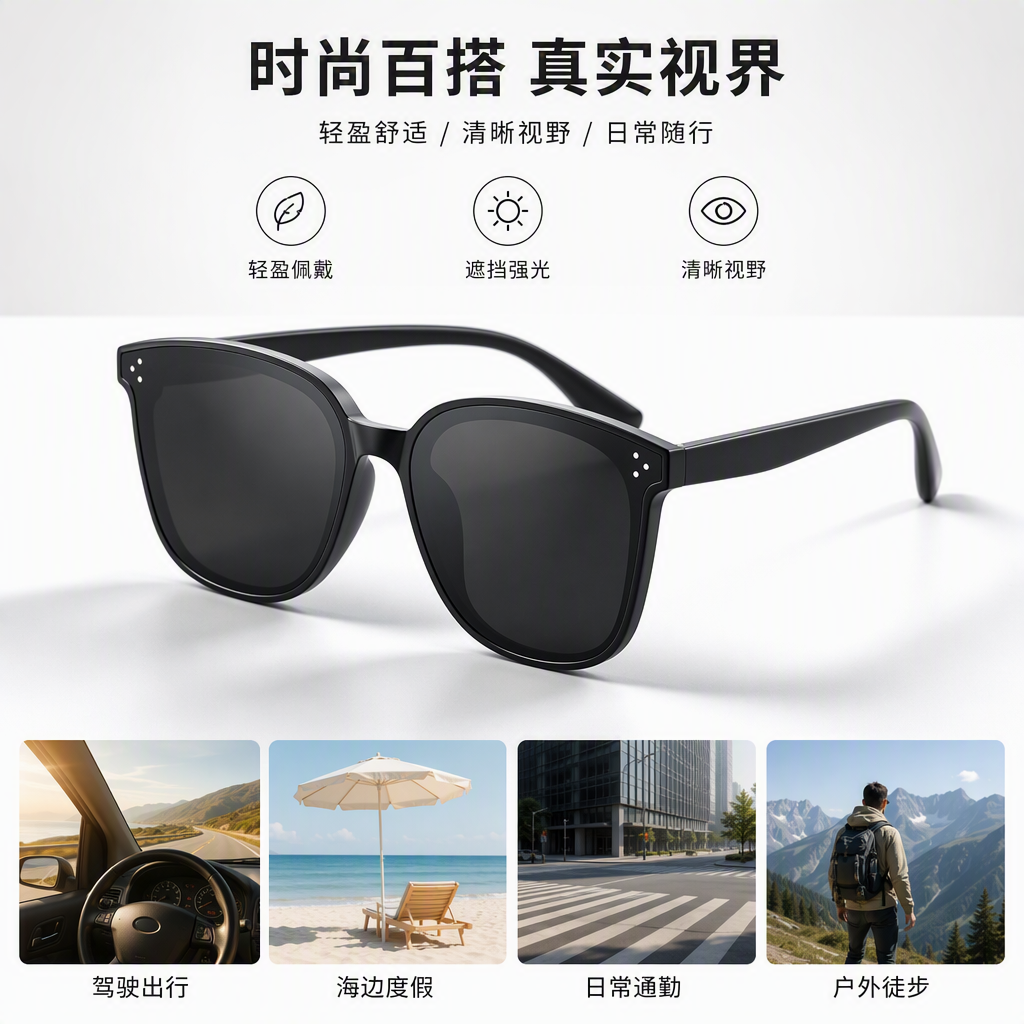 Fashionable polarized sunglasses, men's UV protection sunglasses, driving sunglasses, black trendy style