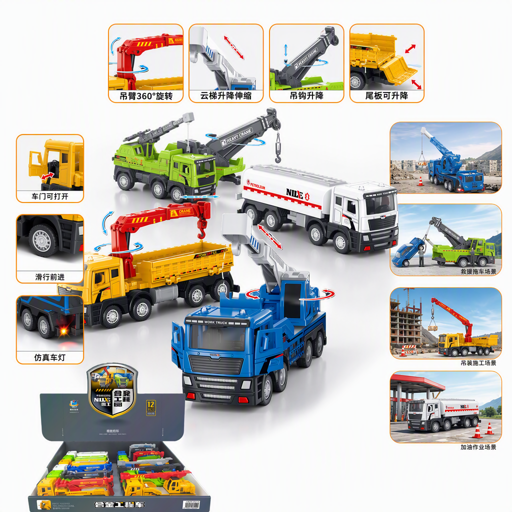 Colorful engineering vehicle model set juguetes para niños conjuntos conjuntos divertidos aprendizaje puzzle toys caja de regalo
