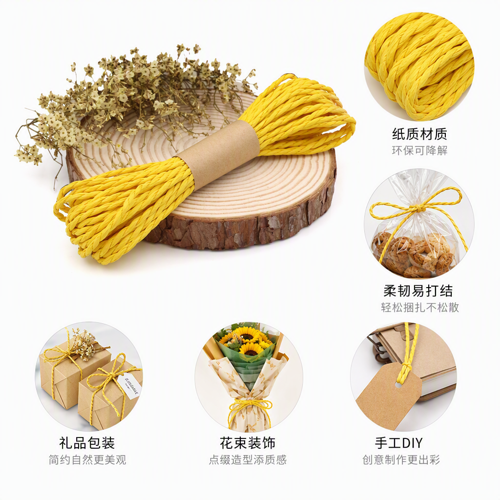 耐用加厚多功能绑扎绳子家用手提打包捆绑拉紧工具60米黄色绳