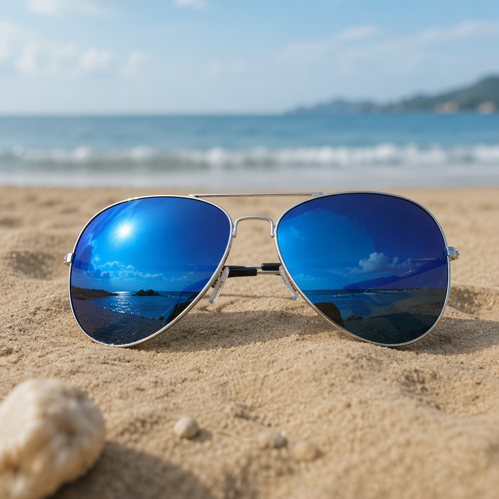 Fashionable blue reflective lens pilot sunglasses, polarized sunglasses for men, trendy driving UV protection sunglasses details Picture
