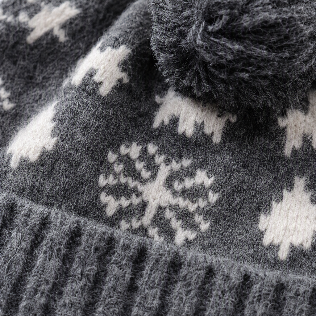 Fashionable winter knitted hat with white snowflake pattern fur top decoration, warm and versatile for both men and women Application Scenario
