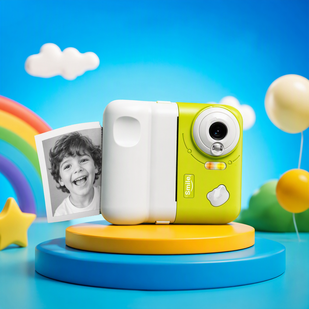 Children's color digital camera, green and white portable photography toy camera, children's gift, suitable for school-aged children to use Specification image
