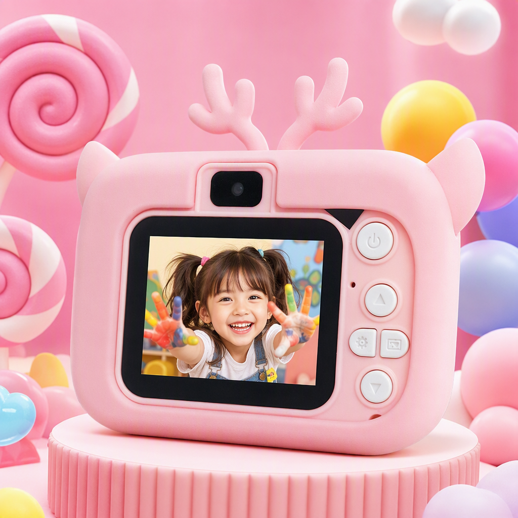Cute pink children's camera, portable, shockproof, high-definition photography toy gift, suitable for preschool children to use Specification image