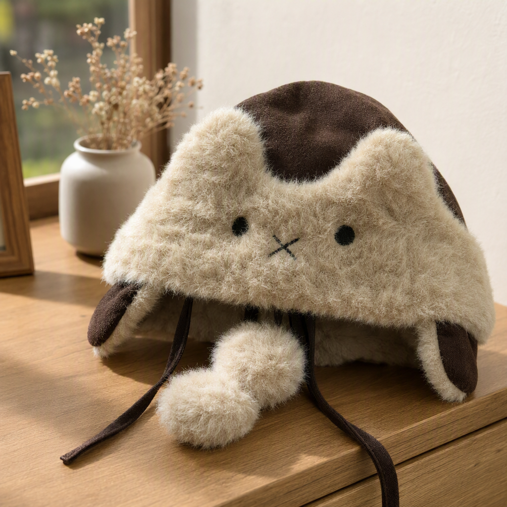 Warm and comfortable beige plush cat ear hat, fashionable and cute winter warm hat for women, new autumn and winter style details Picture