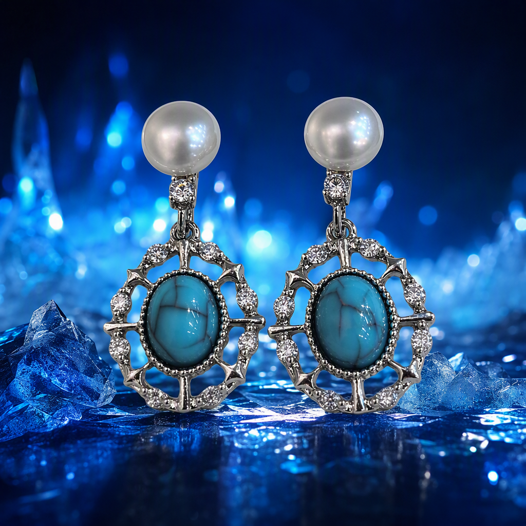 The blue-green gemstone earrings in the white jewelry box are exquisite, fashionable and elegant earrings as a gift for your girlfriend Specification image