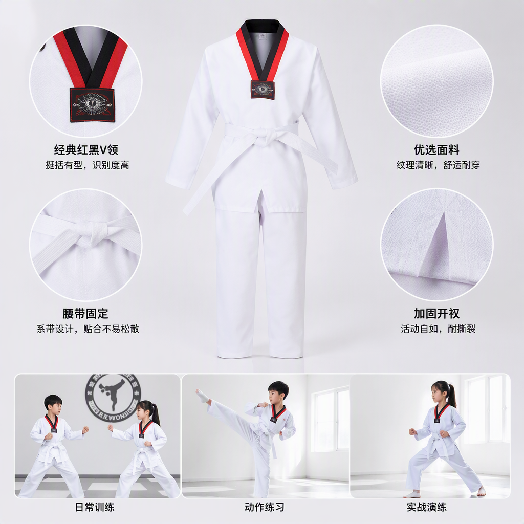 专业白色跆拳道制服男女通用耐磨舒适训练比赛服装