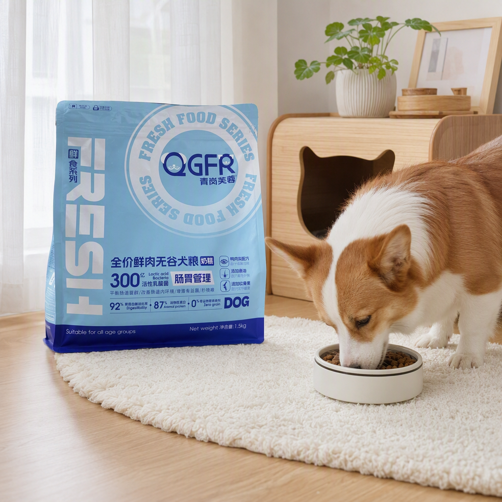 High-quality pet dog food in blue packaging bags, nutritionally balanced and healthy, with no additives details Picture