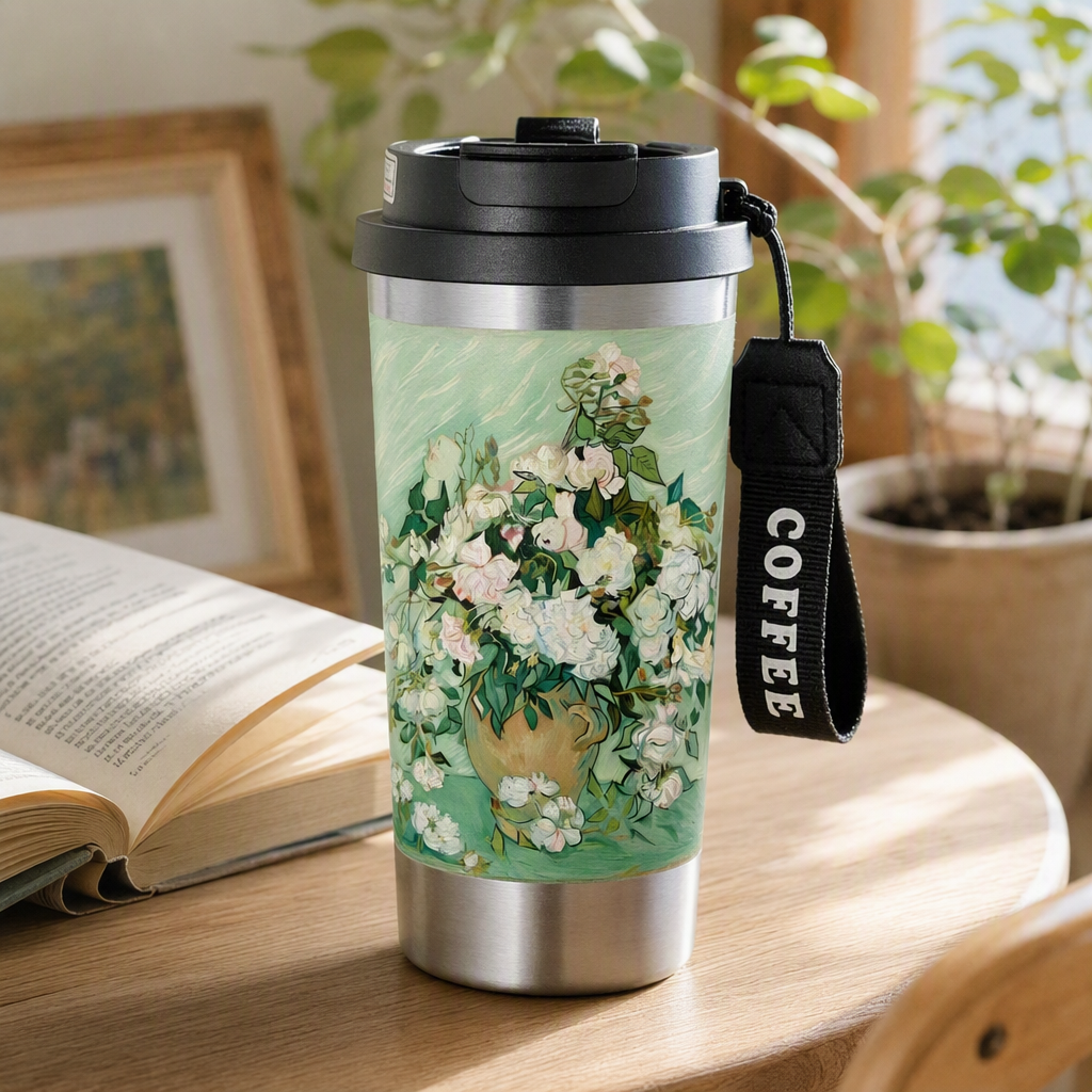 Van gogh gardenia verde floral puro titanio aislante taza de café aislante portátil mantener frío dentro y fuera de titanio puro details Picture