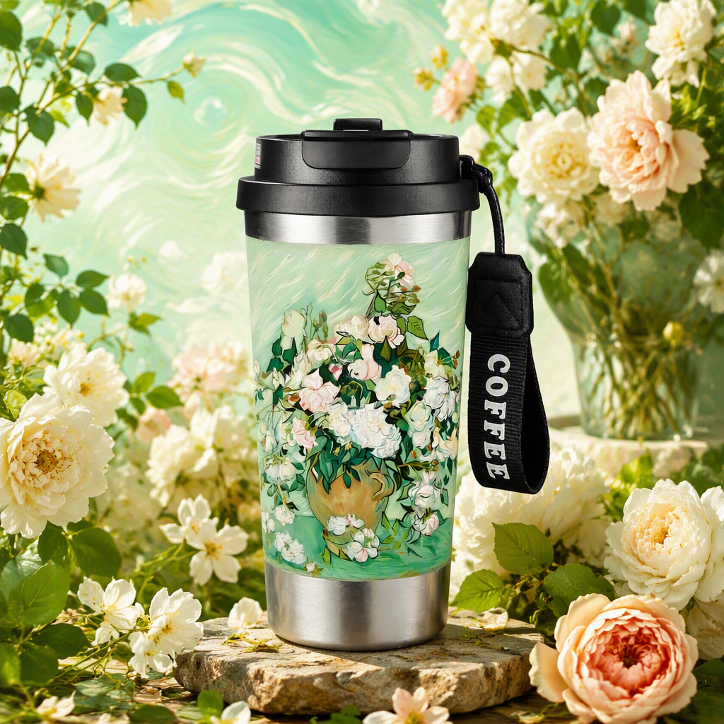 Van gogh gardenia verde floral puro titanio aislante taza de café aislante portátil mantener frío dentro y fuera de titanio puro Specification image