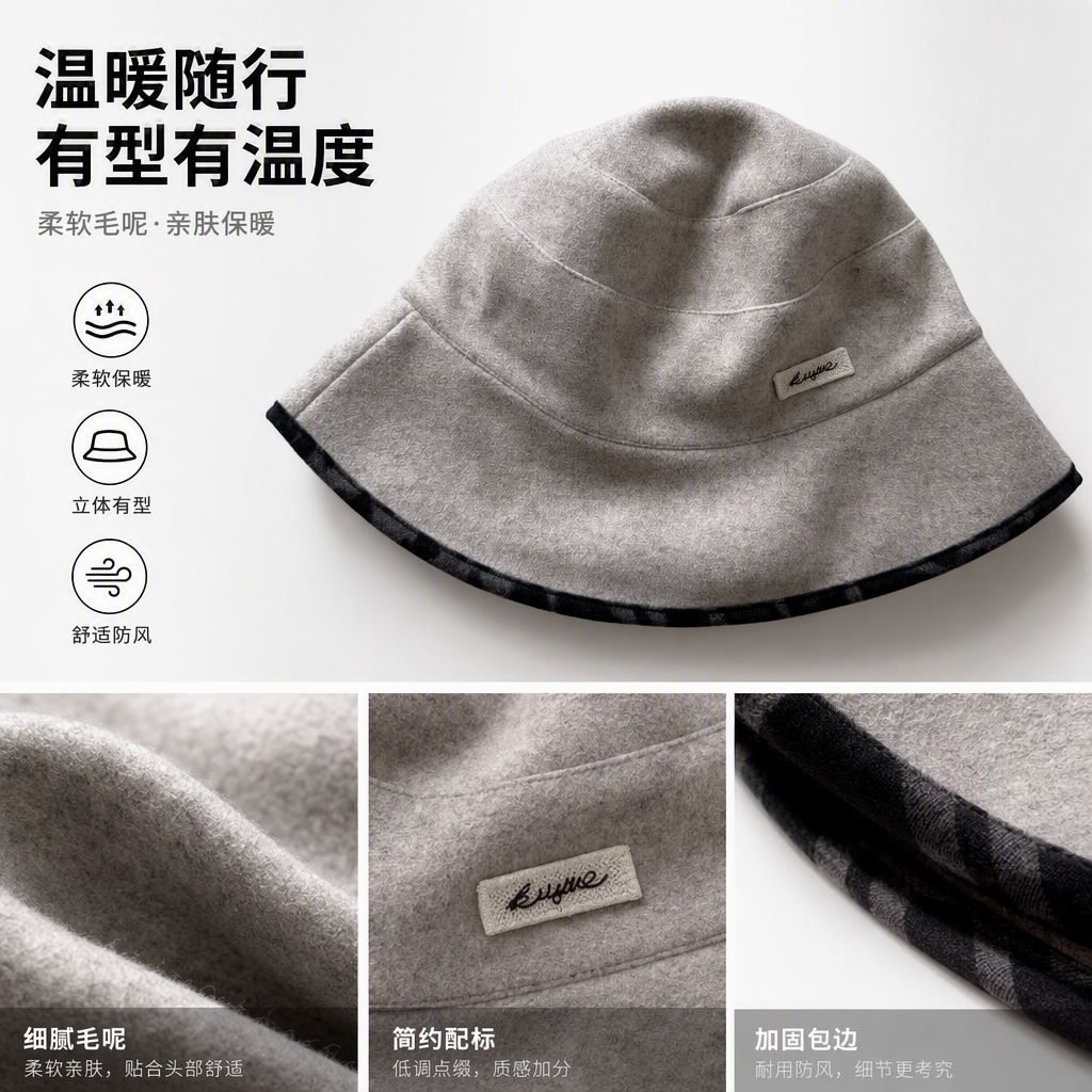 This fashionable and versatile beige woolen fisherman's hat is a trendy and versatile choice for autumn and winter, suitable for both men and women