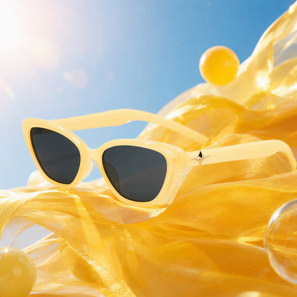 Fashionable polarized sunglasses, cat-eye style, light yellow lenses, UV protection, trendy and versatile women's sunglasses Specification image