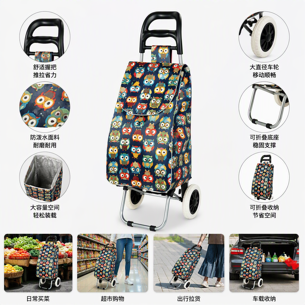Portátil plegable multifuncional mano empuje y tire de la furgoneta supermercado carro de comida carro de tirón pequeño carro de compras doméstico conveniente y práctico details Picture