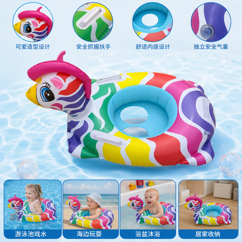 Cartoon unicorn-shaped colorful inflatable swimming rings, children's waterproof and anti-slip safety float rings, summer water play products