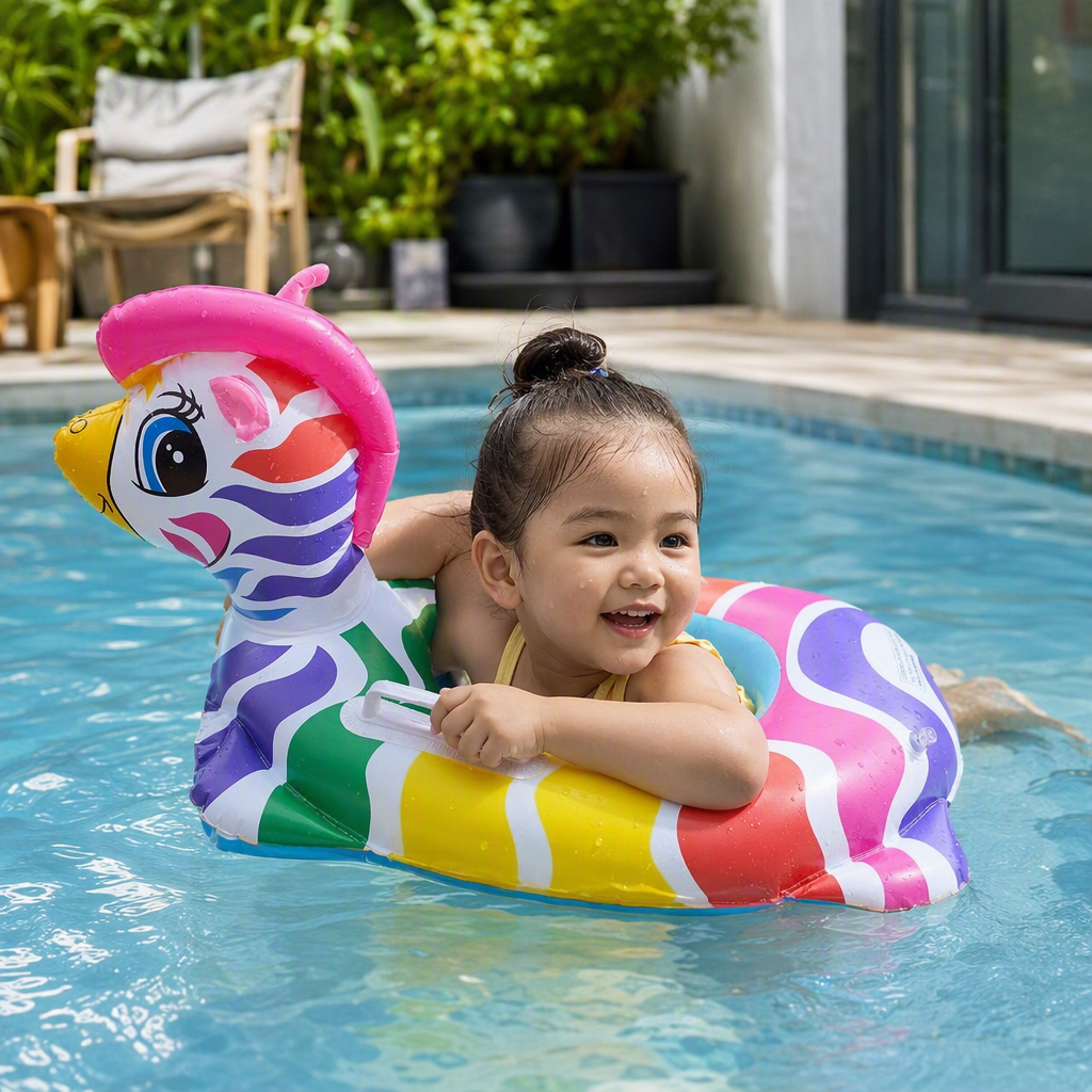 Cartoon unicorn-shaped colorful inflatable swimming rings, children's waterproof and anti-slip safety float rings, summer water play products details Picture
