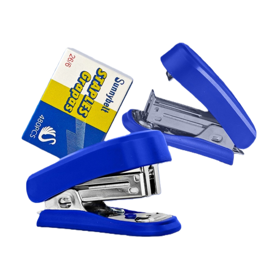 Portable mini blue stapler with staples, office stationery and portable binding tools Item Picture