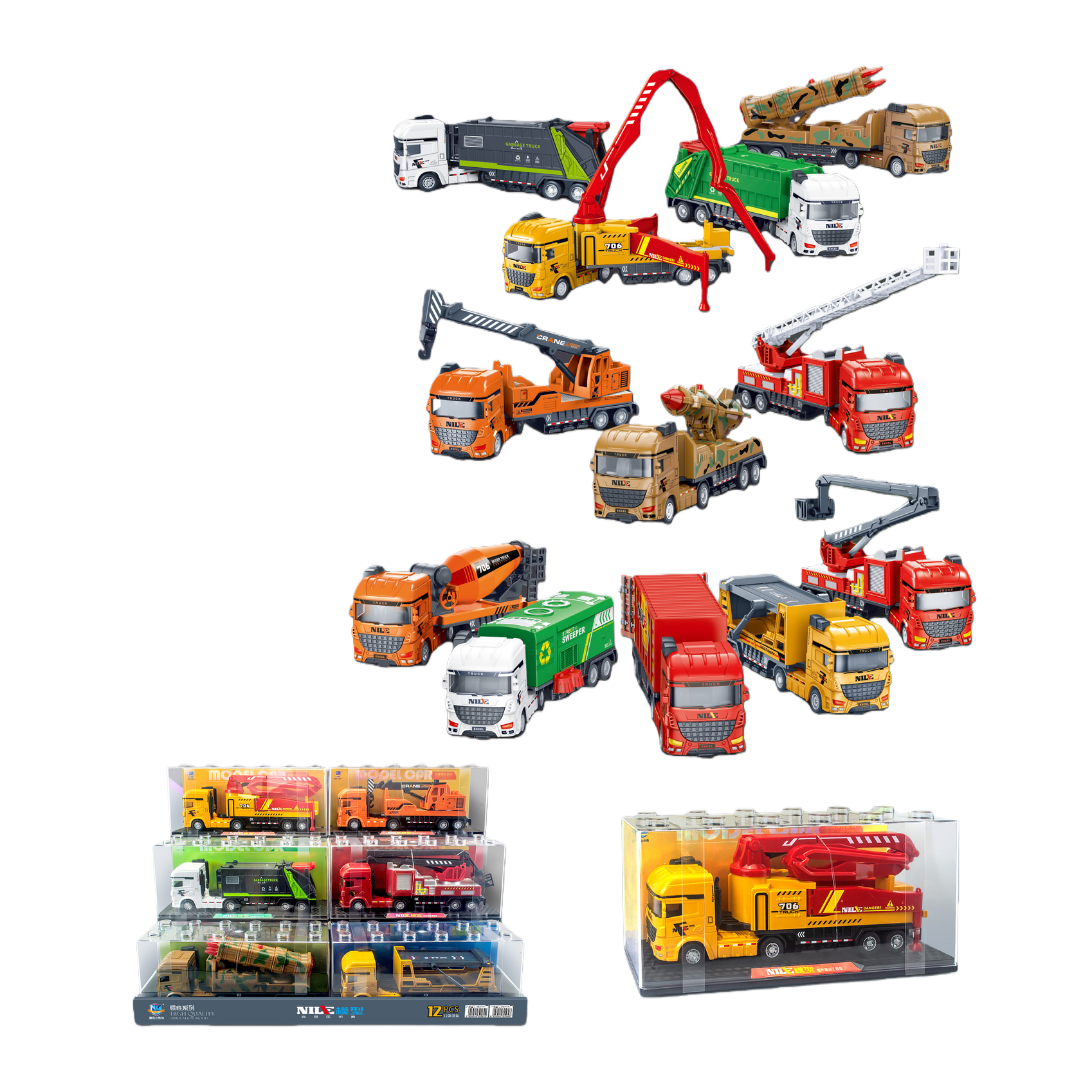 Colorful engineering truck model series children's toys assembly fun collection display figurine model gifts Item Picture