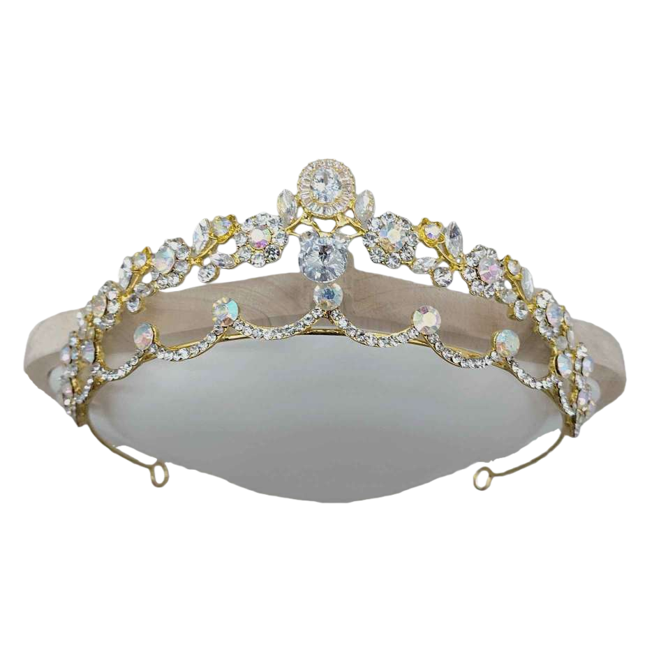 Shining golden diamond-encrusted crown headwear, elegant hair accessory for ladies, wedding and banquet accessories, magnificent headwear Item Picture