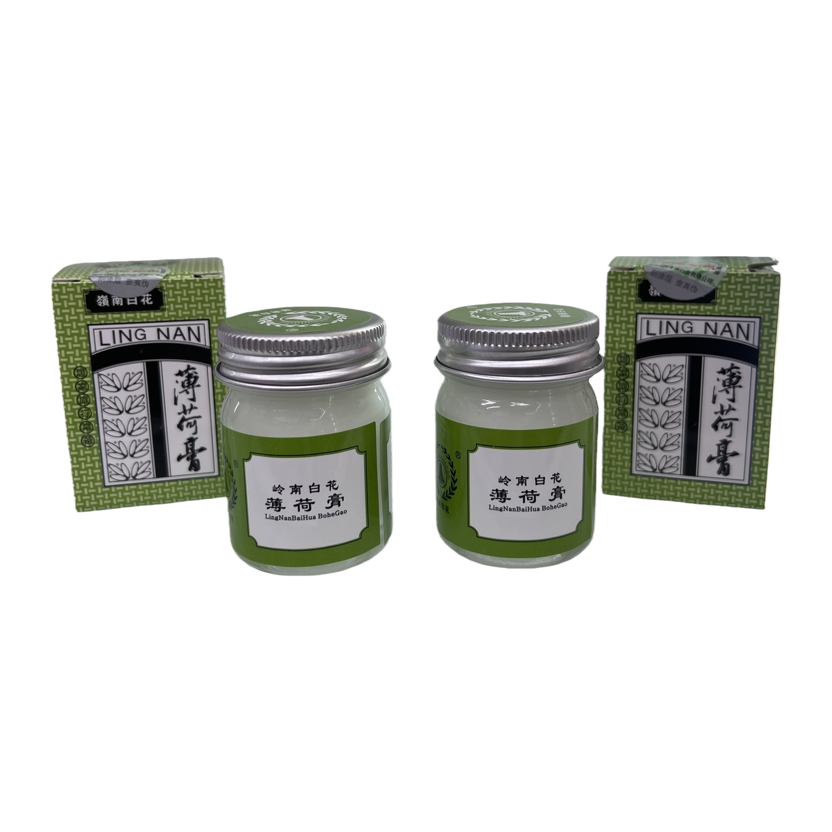 Lingnan White Flower Mint Ointment, green packaging, two bottles and two boxes, printed silver caps, refreshing, invigorating, soothing the throat and protecting the taste Item Picture