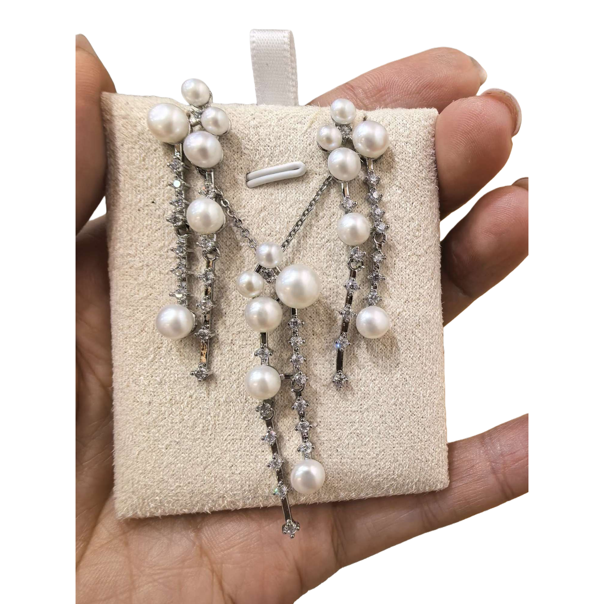 White pearl earrings and necklace set, elegant and stylish Korean style, simple and versatile, gift and accessory combination Item Picture