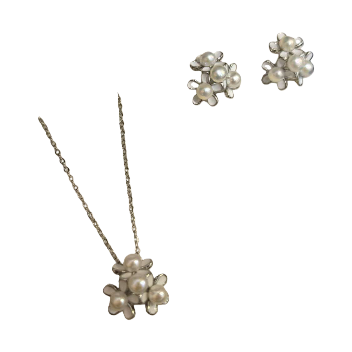 Blue gift box, pearl flower necklace, stud set, white padding, exquisite and fashionable gift choice Item Picture