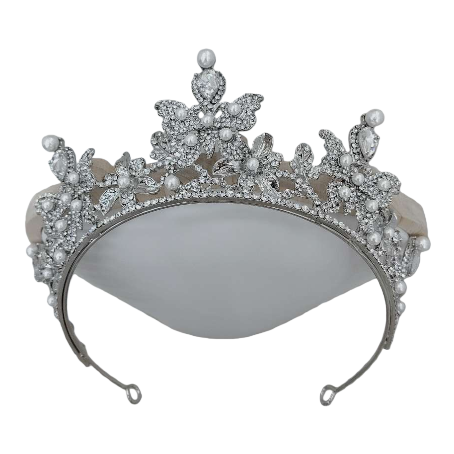 Plata con diamantes y perlas corona tiara moda y elegancia boda accesorios para el cabello niñas accesorios para el cabello accesorios Item Picture