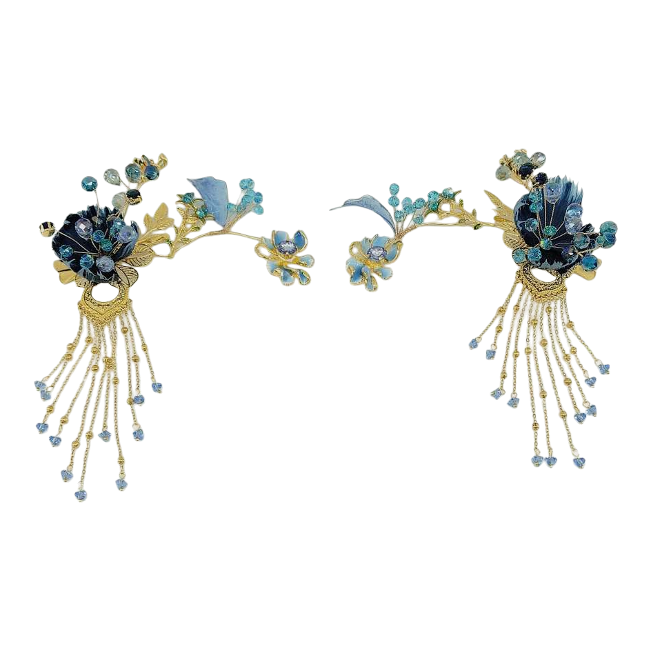 Fashionable blue crystal tassel hairpins, elegant hair accessories, hair clips, hair accessories, simple women's hairpins, headwear, and dressing accessories Item Picture