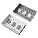 Grey striped soap box, three pieces of white soap set, simple waterproof bathroom hand soap storage supplies Item Picture