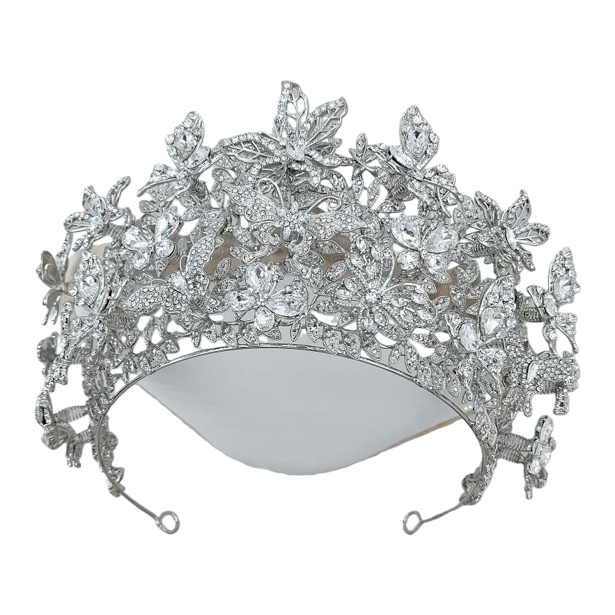 A shining silver butterfly crystal crown, a noble and elegant women's headwear for the wedding performance stage Item Picture