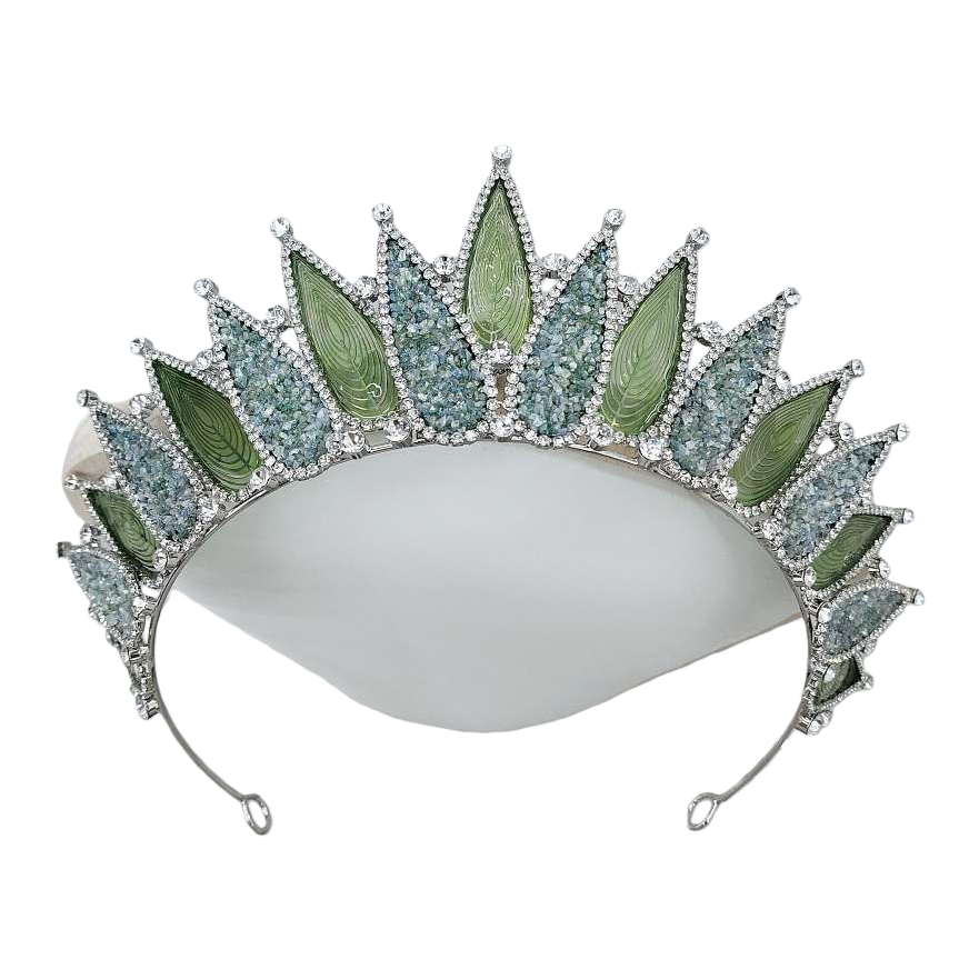Fashionable green leaf diamond-encrusted crown ladies' headwear, elegant and refined hair accessory Item Picture