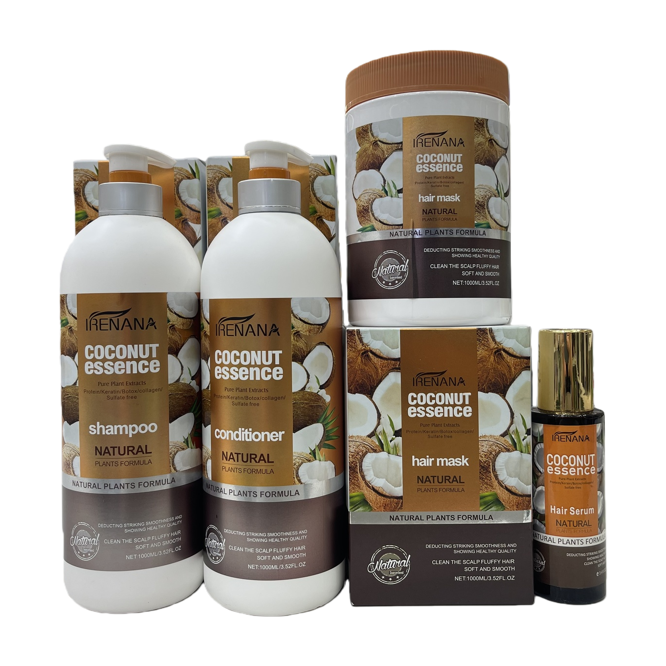 IRENANA Coconut Essence Hair Care Set: Shampoo, Conditioner, Hair Mask, Hair Oil Nourishing, Repairing, Smooth, Radiant, Natural Fragrance Item Picture