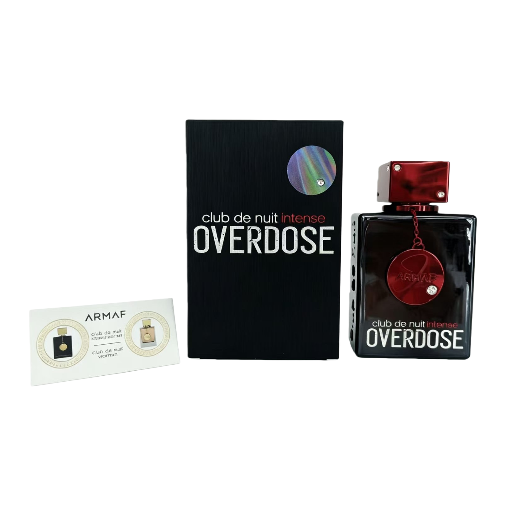 A classic and versatile gift set with a fashionable black packaging box, a red bottle cap perfume bottle and a white card gift box Item Picture